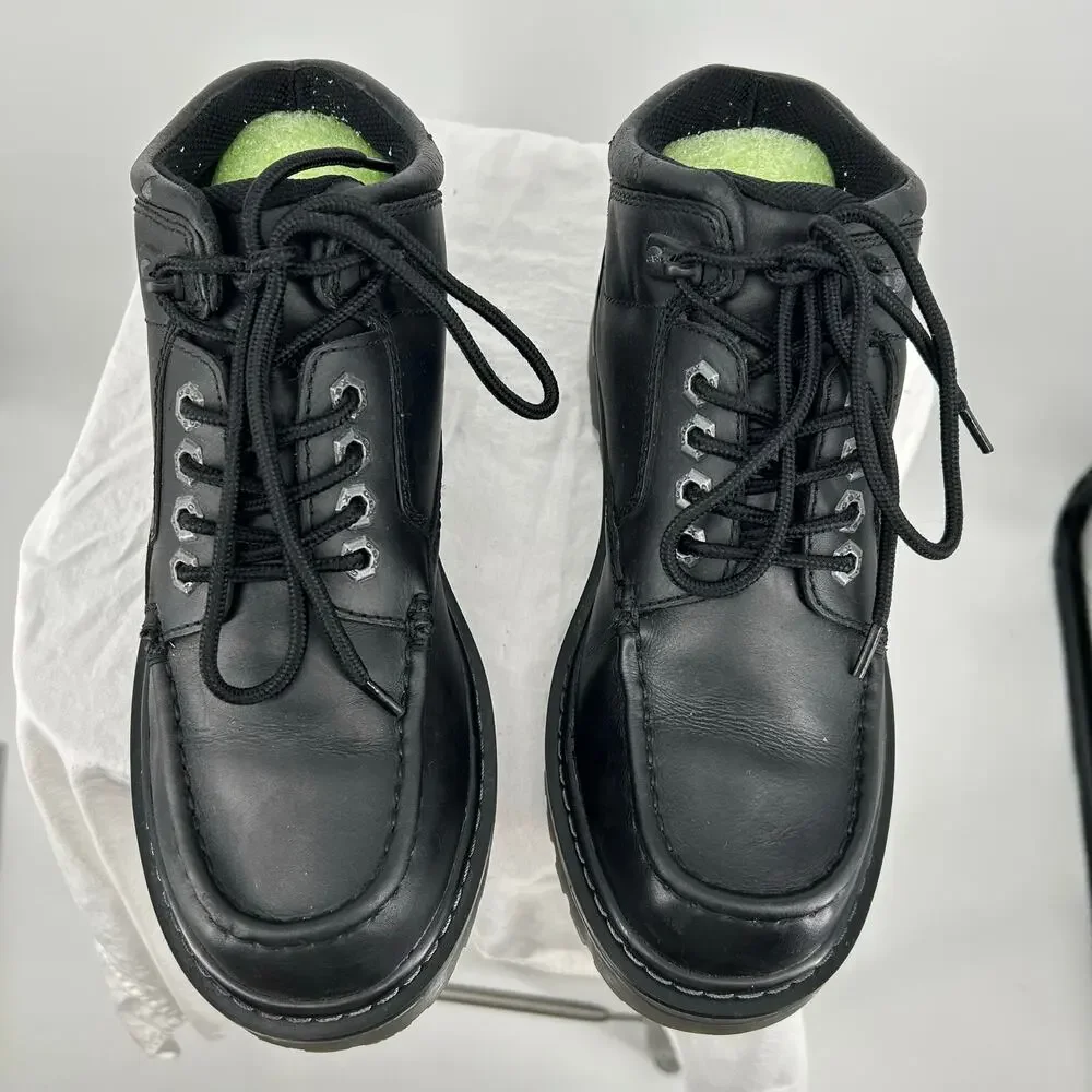 Men's Black Leather GBX Factor Chunky Platform Utility Oxford Boot Shoes 9.5M
